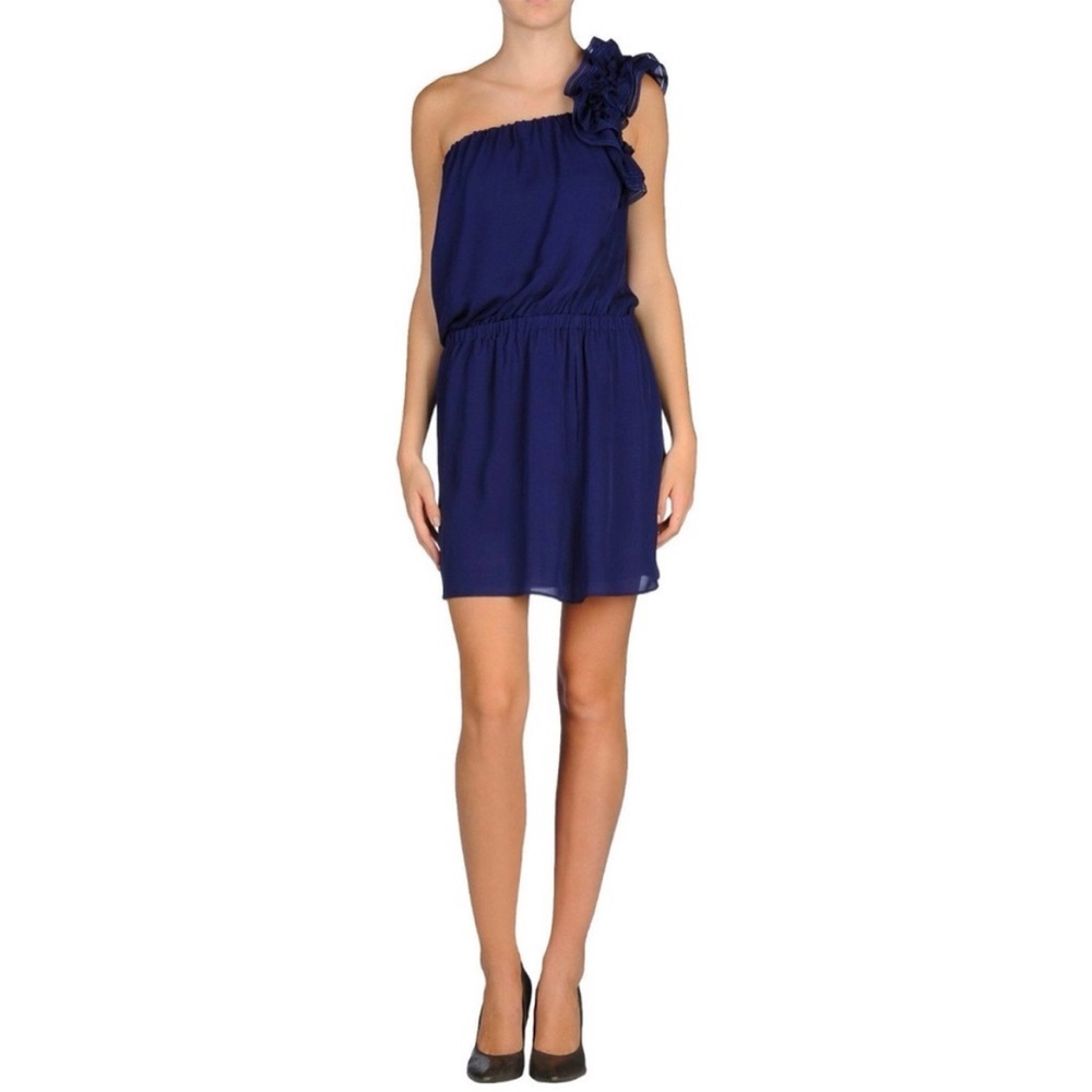 DSQUARED2 100% Silk One Shoulder Ruffled Mini Dress Size 8 Italian MSRP $1,230